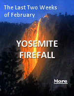 During the last two weeks of February, the angle of the setting sun transforms the 2,130-foot Horsetail Falls into what is nicknamed ''The Yosemite Firefall.'' 